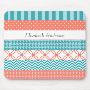 Meisjeskoraal en Blauwgroen wasbandpatroon met naa Muismat