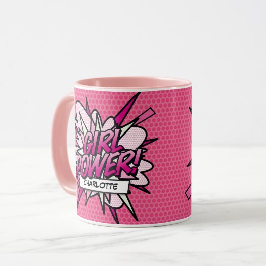 MEISJESKRACHT Naam Fun Retro Strip Pop Art Mok (Voorkant links)