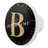 Meisjeslegant Black Gold Name Monogram Script Keramische Knop (Rechts)