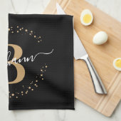 Meisjeslegant Black Gold Name Monogram Script Theedoek (Quarter Fold)