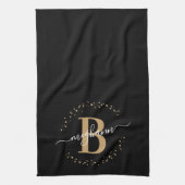 Meisjeslegant Black Gold Name Monogram Script Theedoek (Verticaal)
