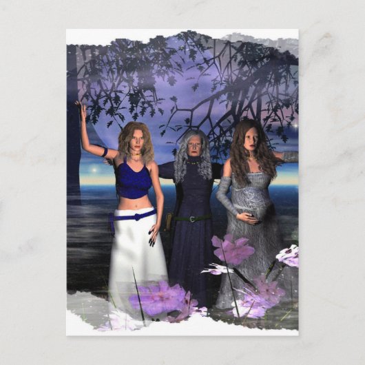 Meisjesmoeder, moeder en troon briefkaart (Voorkant)