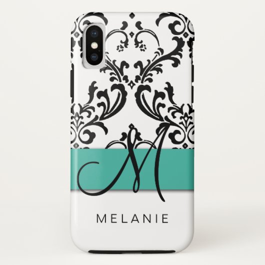 Meisjesmonogram genaamd Turquoise Black White Dama Case-Mate iPhone Case (Achterkant)