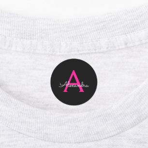 Meisjesmonogram naam van hot-roze zwart script labels