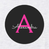 Meisjesmonogram naam van hot-roze zwart script labels (Design 2)