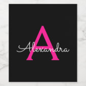 Meisjesmonogram naam van hot-roze zwart script wijn etiket (Enkel label)