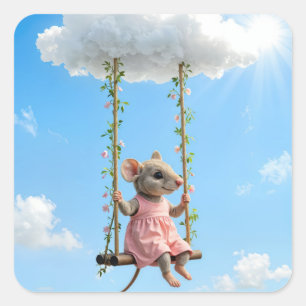 Meisjesmuis Op een Zomer Schommel Vierkante Sticker
