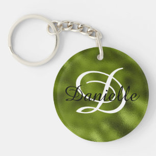 Meisjesnaam en monogram namaak dennen groene folie sleutelhanger