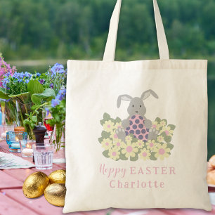 Meisjesnaam Hoppy Pasen Eierzoektocht Konijn Bloem Tote Bag