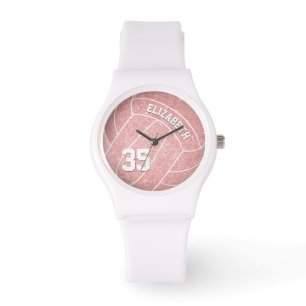 meisjesnaam jersey nummer sportief roze volleybal horloge