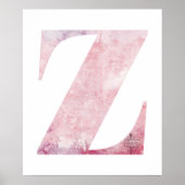 Meisjesnaam Letter Z Boho Pink Waterverf Poster (Voorkant)