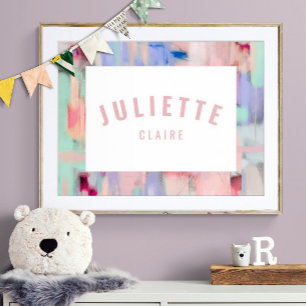 Meisjesnaam print roze pastel kinderkamer decorati