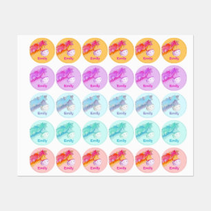 Meisjesnaam whimsical pony horse art kinder label
