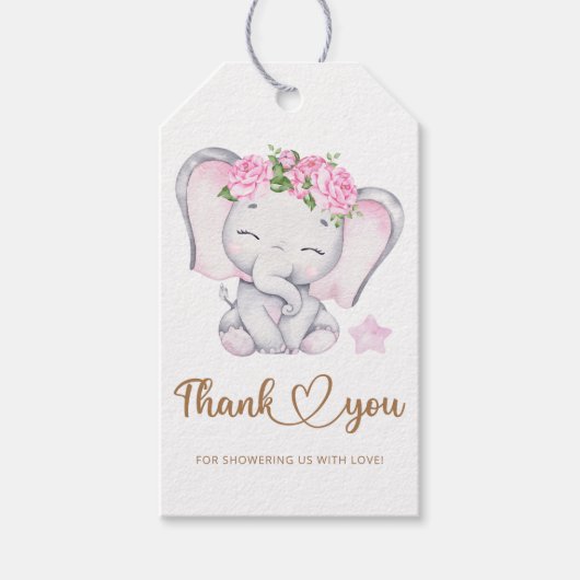 Meisjesolifant baby shower bedankt cadeaulabel (Voorkant)