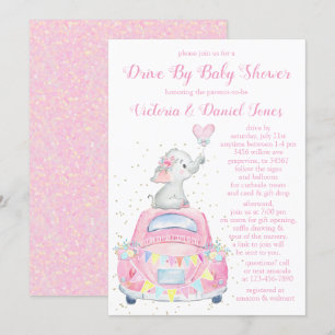 Meisjesolifantenauto's op Baby shower Kaart
