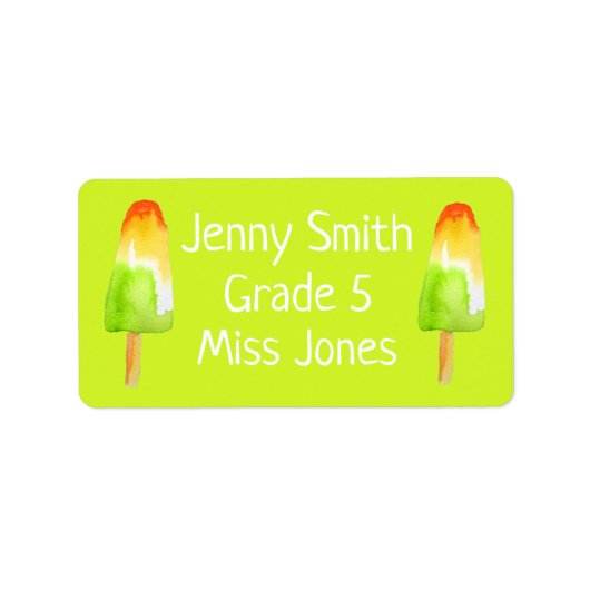 Meisjespijnse limoen popsicles: schoolboekjes etiket (Voorkant)