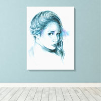 Meisjesportret potlood tekening kunst Blauw