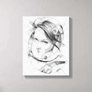 Meisjesportret Tekenkunst Geometrische cirkellijne Canvas Afdruk