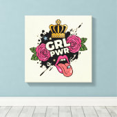 Meisjespower Tattoo stijl Canvas Afdruk (Insitu (Houten vloer))