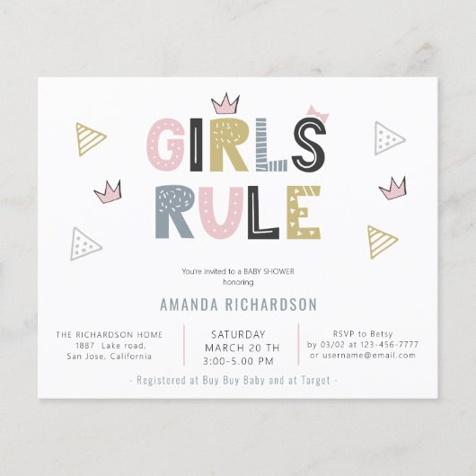 Meisjesregel Abstracte Waterverf Baby shower begro (Voorkant)