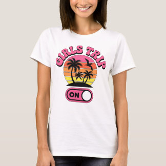 Meisjesreis met tropische zonsondergangpalm Silhou T-shirt