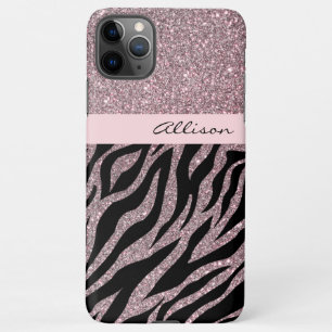 Meisjesroze, gepersonaliseerde naam Zebra Print Ro iPhone 11Pro Max Hoesje