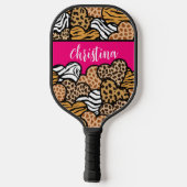 Meisjesroze Speelse Dierenprint Harten Naam Pickleball Paddle (Achterkant)