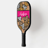Meisjesroze Speelse Dierenprint Harten Naam Pickleball Paddle (Links)