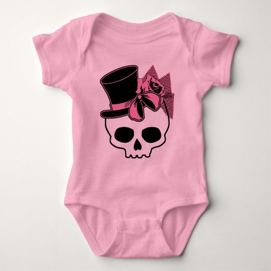 Meisjesschedel met Pet en roze romp Romper (Voorkant)