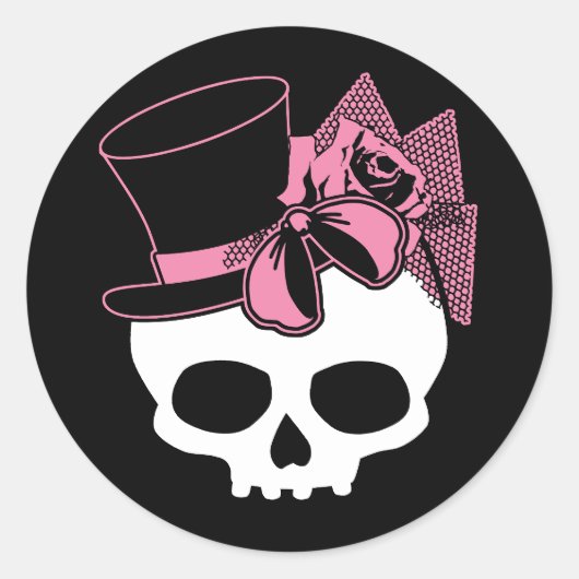 Meisjesschedel met Pet en roze romp Ronde Sticker (Voorkant)