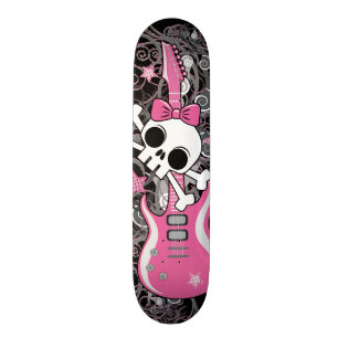 Meisjesschedel met roze gitaar skateboard