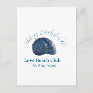 Meisjesuitje strandclub blauwe zeeschelp naam briefkaart