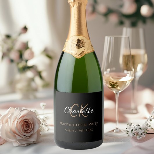Meisjesuitje zwart gouden monogram sparkling wijnetiket