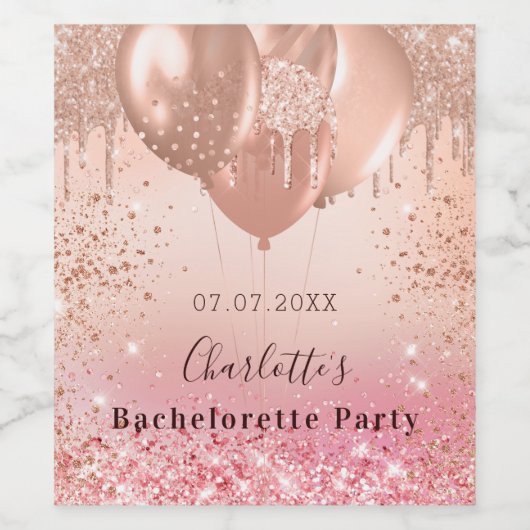 Meisjesuitstap roze roze gouden glinsterende ballo wijn etiket (Enkel label)