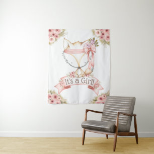 Meisjesvos Baby Shower Achtergrond Banner Wandkleed