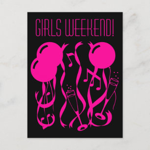 Meisjesweekend ansichtkaarten Neon roze Aankondigingskaart