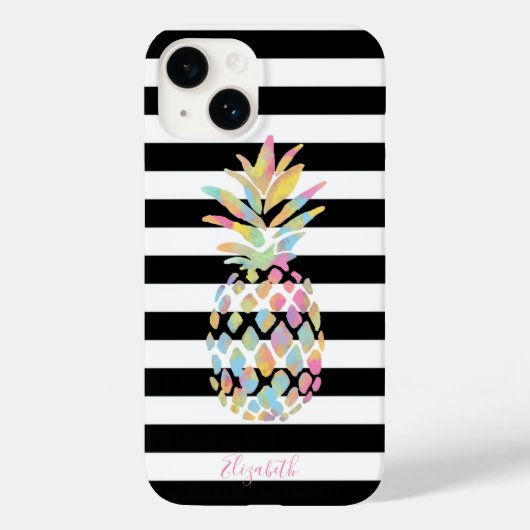 Meiskleurige anananas, zwarte witte strepen Case-Mate iPhone case (Achterkant)