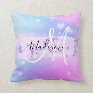Meiskleurige Unicorn Rainbow Hearts Monogram Kussen