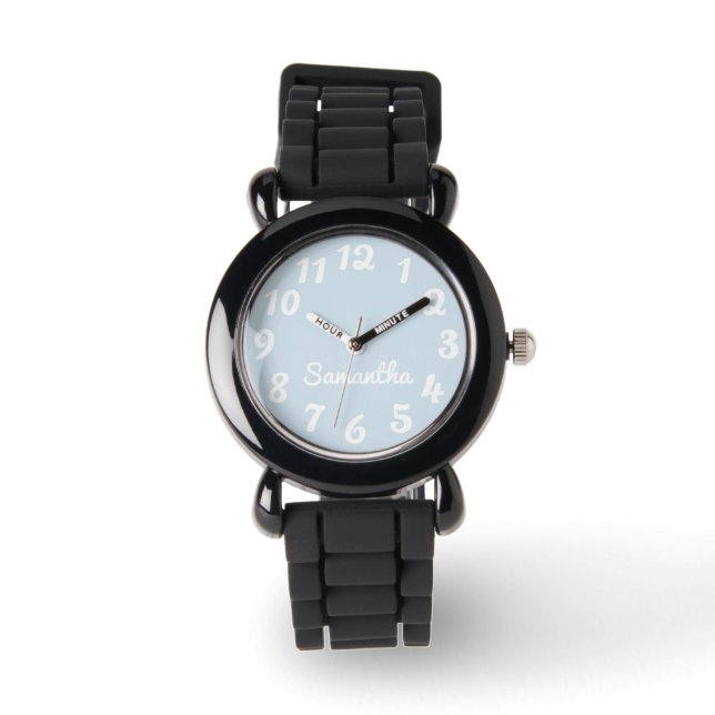 Meislicht Blauw Grijs en Wit Gepersonaliseerd Horloge (Voorkant)