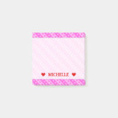 Meislicht roze en donkerroze hartstrepen patroon post-it® notes (Voorkant)