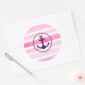 Meislicht roze Waterverven en anker Ronde Sticker (Envelop)