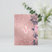 Meislust Ever ROSEGOLD Blue Pink Floral MONOGRAM Briefkaart (Staand voorkant)