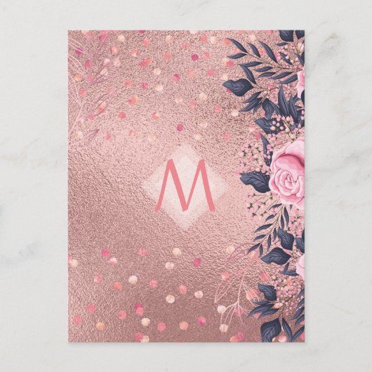 Meislust Ever ROSEGOLD Blue Pink Floral MONOGRAM Briefkaart (Voorkant)