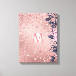 Meislust Ever ROSEGOLD Blue Pink Floral MONOGRAM Canvas Afdruk