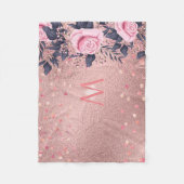 Meislust Ever ROSEGOLD Blue Pink Floral MONOGRAM Fleece Deken (Voorkant)