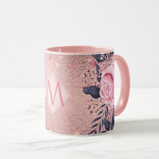 Meislust Ever ROSEGOLD Blue Pink Floral MONOGRAM Mok (Voorkant rechts)