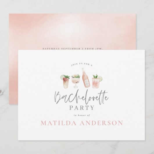 Meisroze cocktail, stijlvol bachelorette aankondiging (Voorkant / Achterkant)
