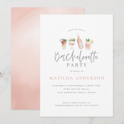 Meisroze cocktail, stijlvol bachelorette aankondiging (Voorkant / Achterkant)