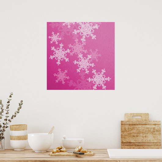 Meisroze en witte sneeuwvlokken voor kerstmis poster (Keuken)