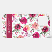 Meisroze Floral Pattern Persoonlijke naam Case-Mate iPhone Case (Achterkant (horizontaal))
